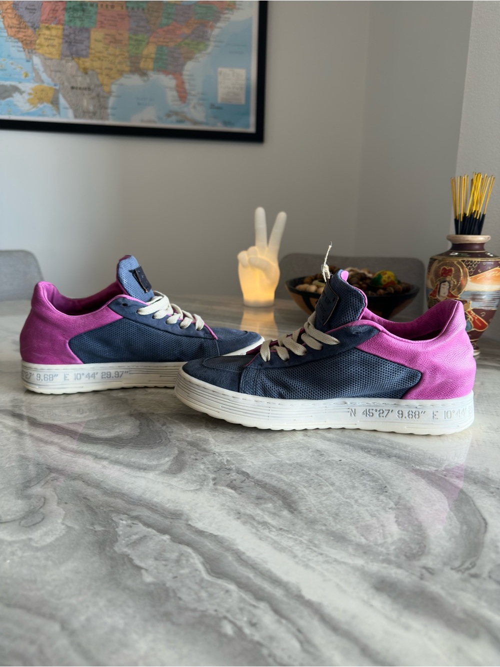 A.S.98 Alfie Blue Pink Perforated Leather Platform Sneakers - Picture 6 of 11